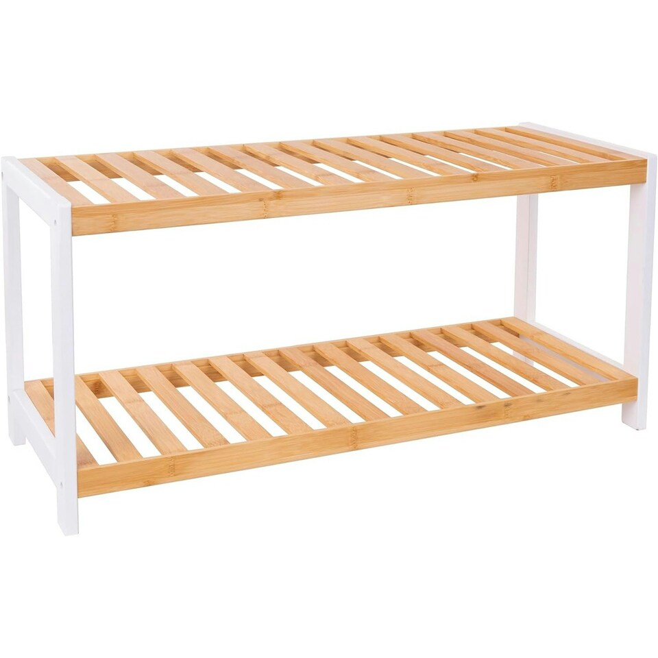 image 1 of 2 Tier Bamboo Shoe Rack Strong Design Shelf Organiser Holds up to 8 Pairs of Shoes Brown