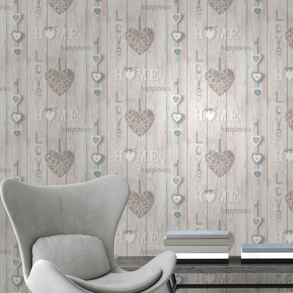image 1 of Fine Decor Love Your Home Wallpaper - Blue/Grey - One Size Blue
