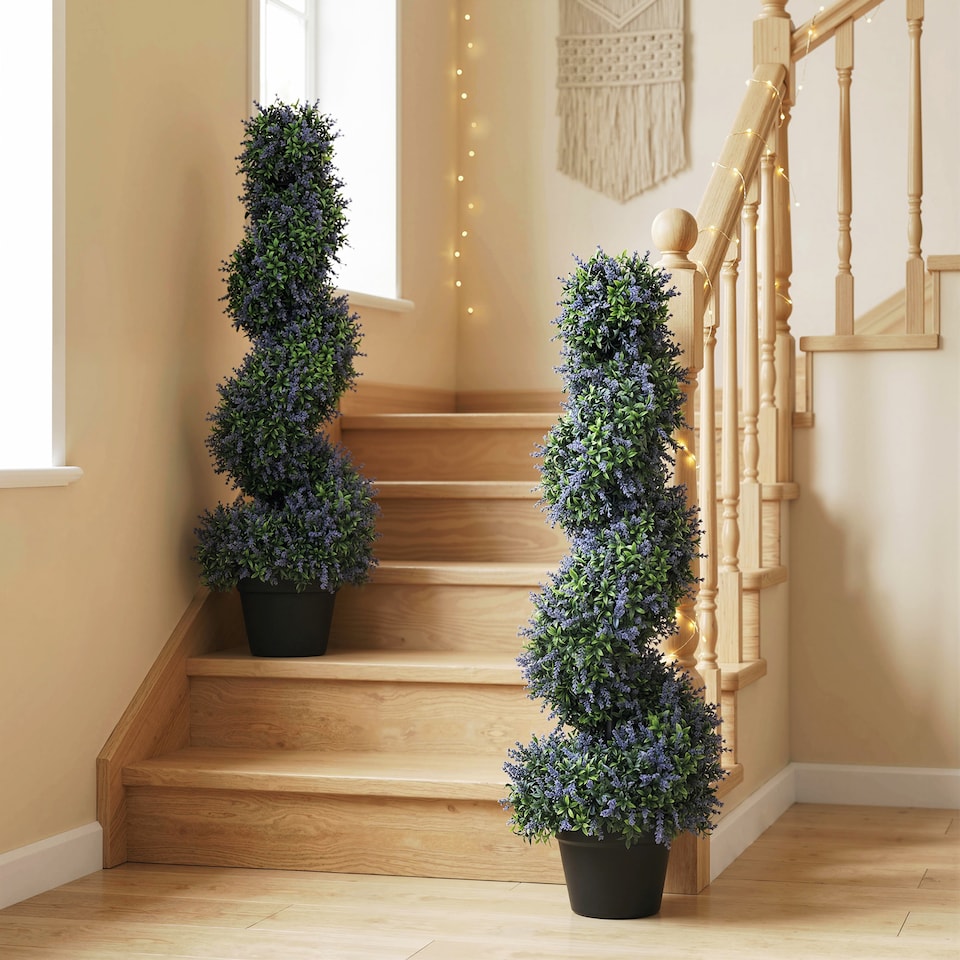 image 1 of Artificial Lavender Topiary Tree with 315 Leaves and 315 Flowers, Set of 2