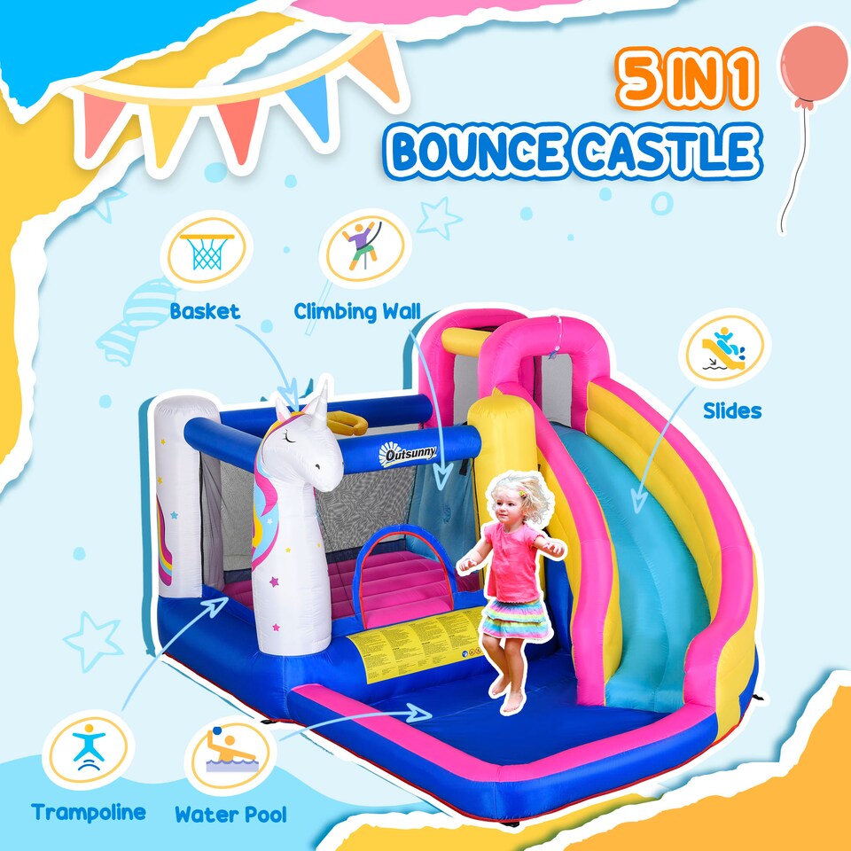 image 1 of Outsunny 5 in 1 Bouncy Castle for Children with Blower, for Ages 3-8 Years