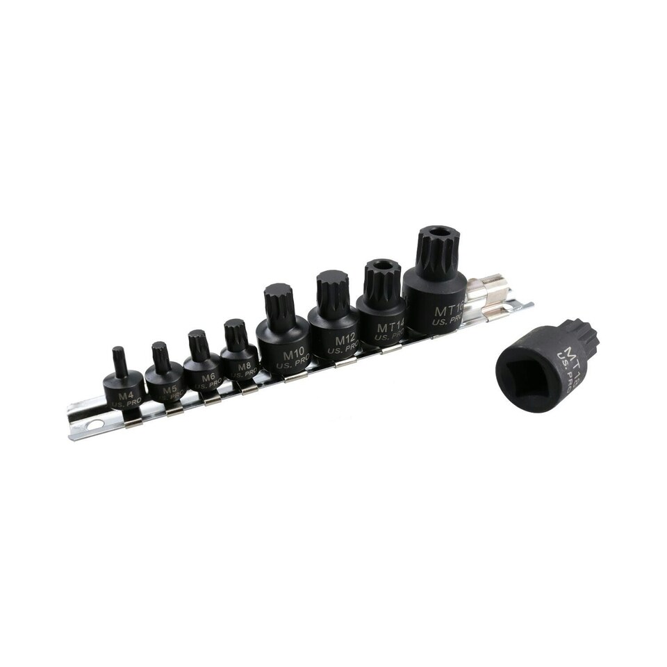 image 1 of Stubby Impact Triple Square Spline Bit Sockets M4 - M12 MT14 - MT18 9pc Set