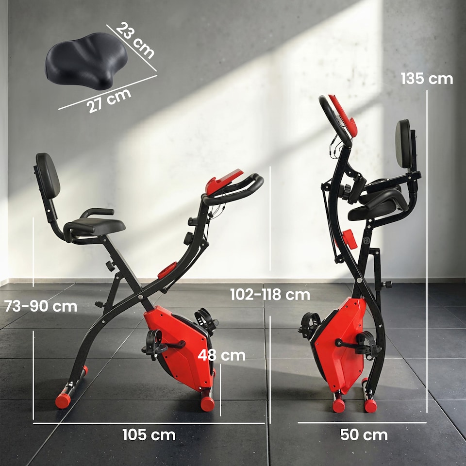 image 1 of HOMCOM 2-In-1 Folding Exercise Bike with 8-Level Magnetic Resistance Red