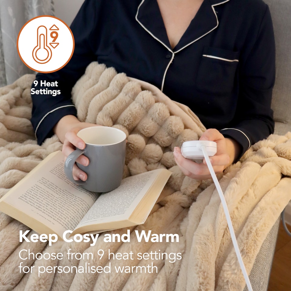 image 1 of Igenix Luxury Heated Throw 160 x 130 cm, 120W, Polyester, 1-9hr Timer, Machine Washable, Latte