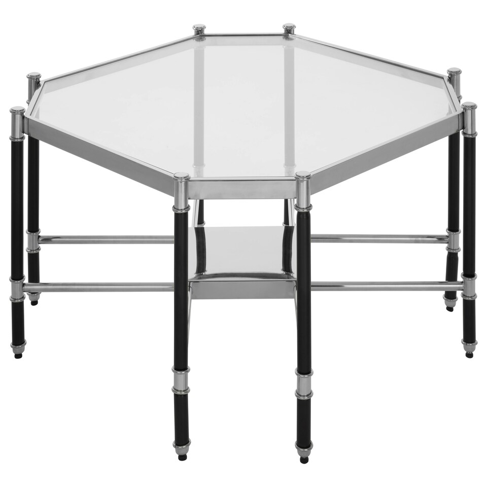 image 1 of Stylish Silver Metal Coffee Table With Black Legs, Octagonal Design Decorative Coffee Table For Livingroom Silver