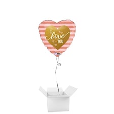 Rose Gold Stripe I Love You Heart Shape Foil Helium Balloon - Inflated Balloon in a Box