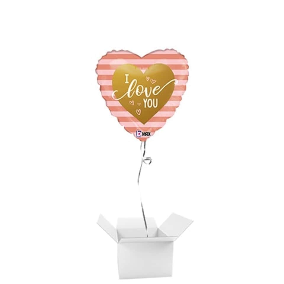 Rose Gold Stripe I Love You Heart Shape Foil Helium Balloon - Inflated Balloon in a Box