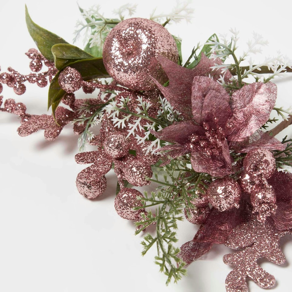 image 1 of Homescapes Pink Glitter Berry and Apples Christmas Decorations, Set of 2