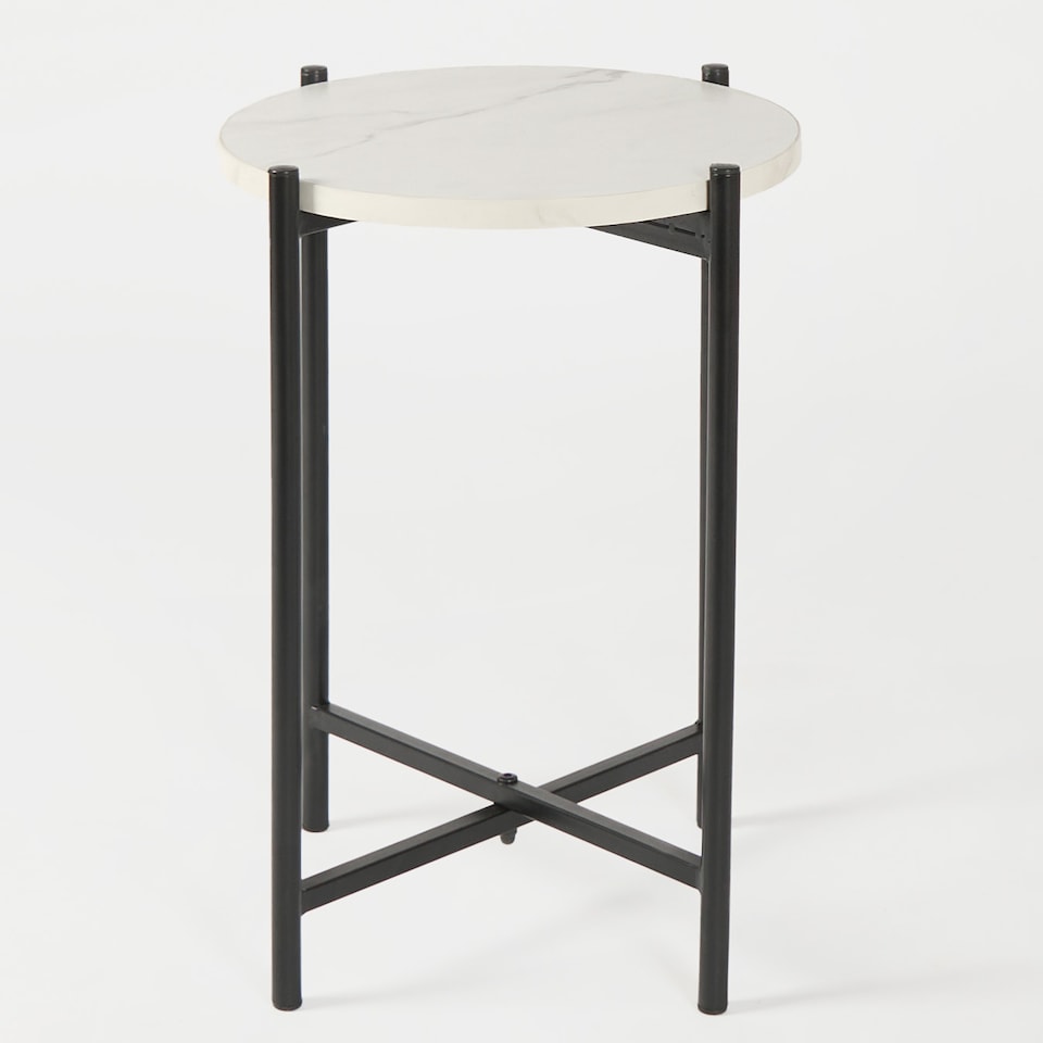 image 1 of OHS Round Side Table Coffee End Tables Nightstand with Metal Frame | White