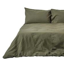 Homescapes Khaki Green European Size Linen Duvet Cover Set - 155 x 220 cm | Green