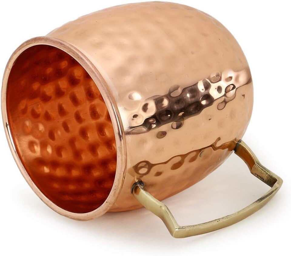 image 1 of Moscow Mule Copper Drinking Mug Cup Hammered with Polished Brass Hand for Cocktail, Parties,Bar, Resturants Set of 2