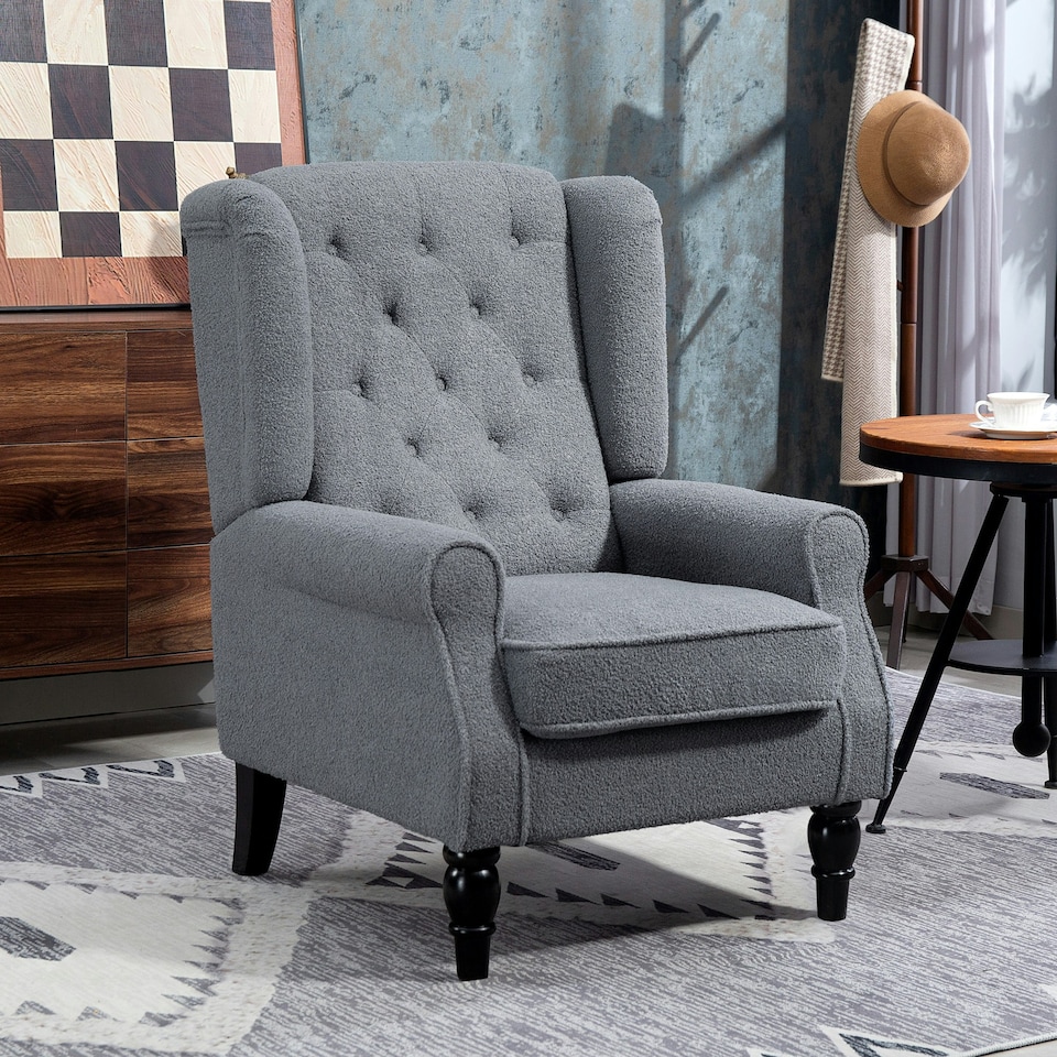 image 1 of HOMCOM Accent Armchair Home Furniture Retro Tufted Club Fabric Grey Grey