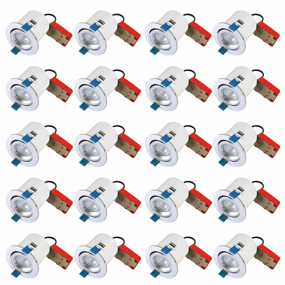 image 1 of First Choice Lighting Set of 20 Fire Rated Downlights Polished Chrome Tilt Fire Rated Recessed Downlight Chrome
