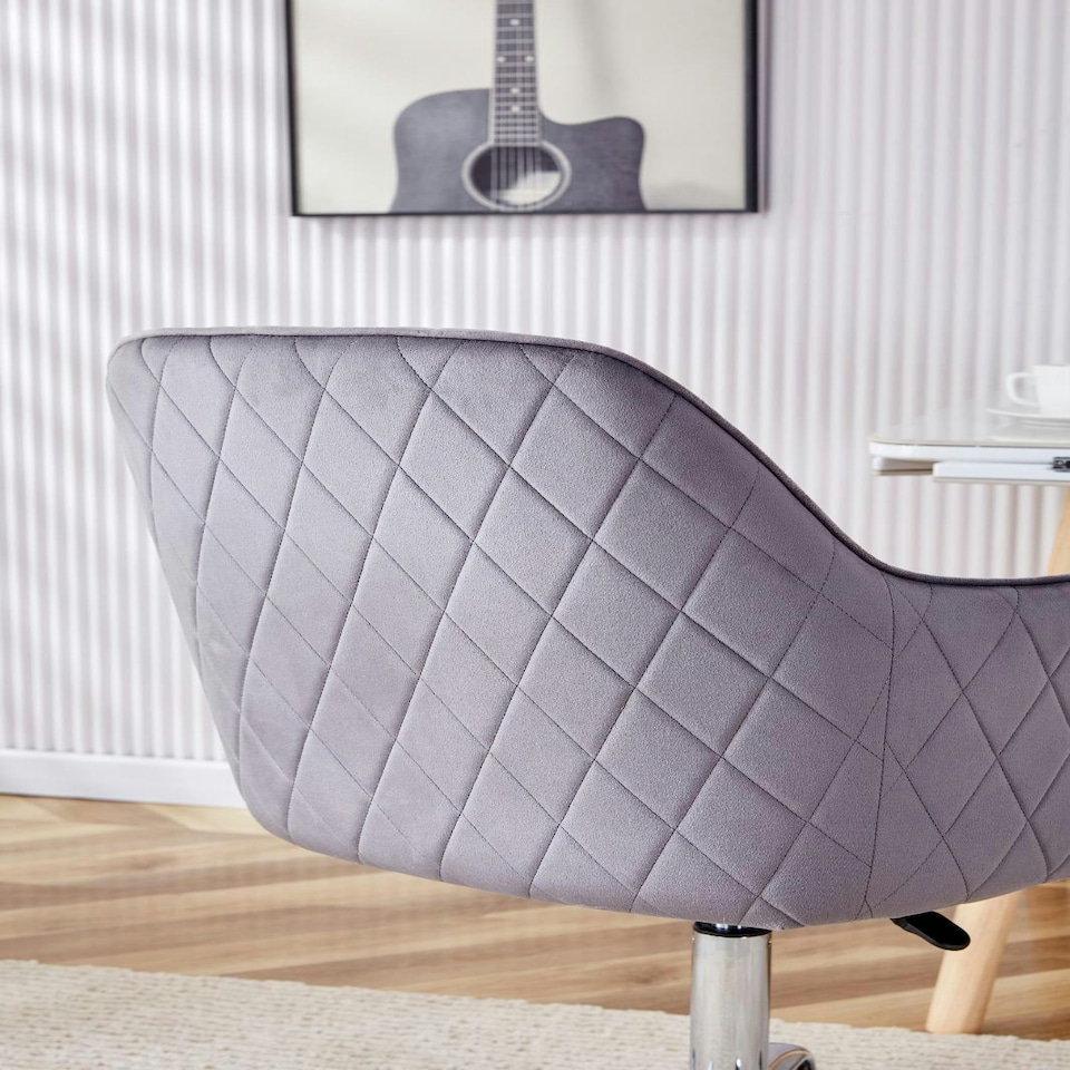 image 1 of Office Chair grey velvet swivel with arms and wheels leisure home desk computer Grey