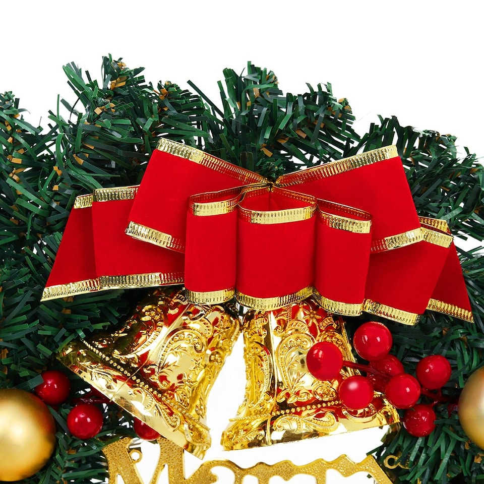 image 1 of Living and Home Christmas Artificial Wreath with Bells Bow Knots- 30cm