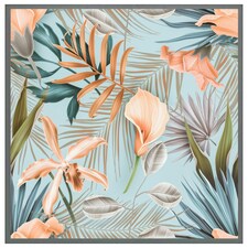 Pink tropical flowers (Picture Frame) Grey | M