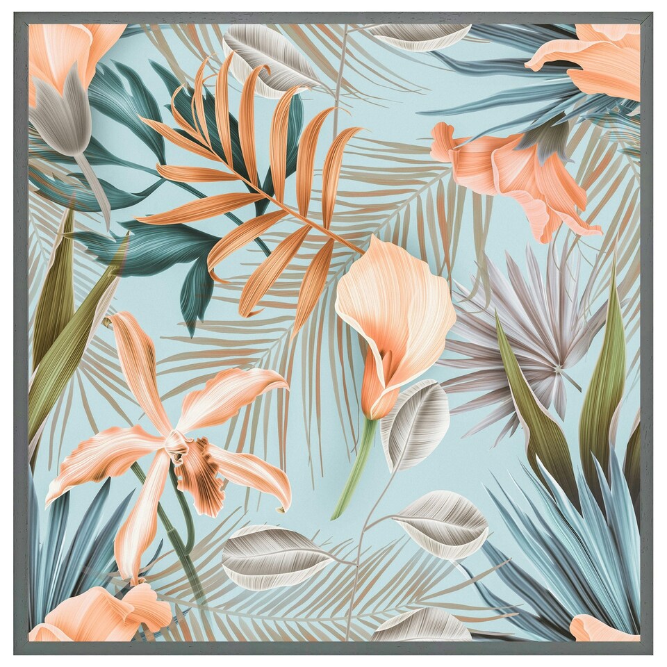 image 1 of Pink tropical flowers (Picture Frame) Grey | M