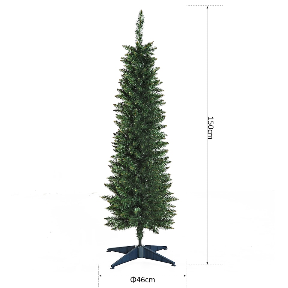 image 1 of HOMCOM 5ft Unlit Artificial Christmas Tree, Pencil Slim mas Tree with Solid Stand and Realistic Branches, Green