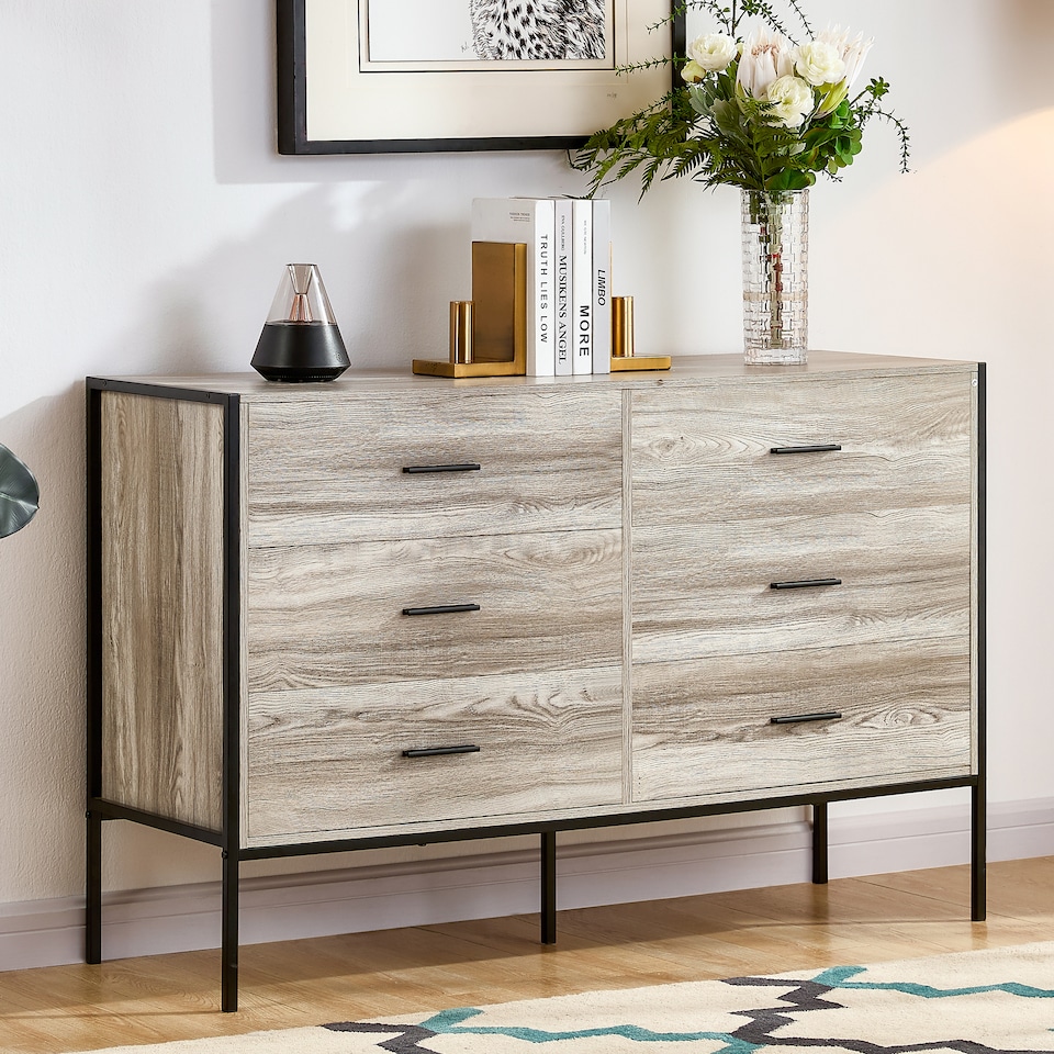 image 1 of Vida Designs Brooklyn 6 Drawer Chest of Drawers Industrial Bedroom Storage, Grey