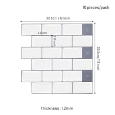 Living and Home 10Pcs Peel and Stick 1.2mm Thick Backsplash Tiles - Off White