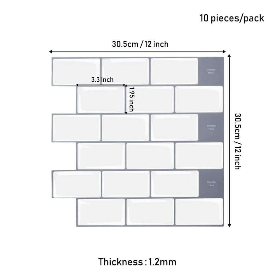 image 1 of Living and Home 10Pcs Peel and Stick 1.2mm Thick Backsplash Tiles - Off White