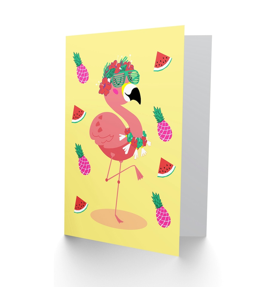 image 1 of Kawaii Party Tropical Flamingo Birthday Child Kids Card