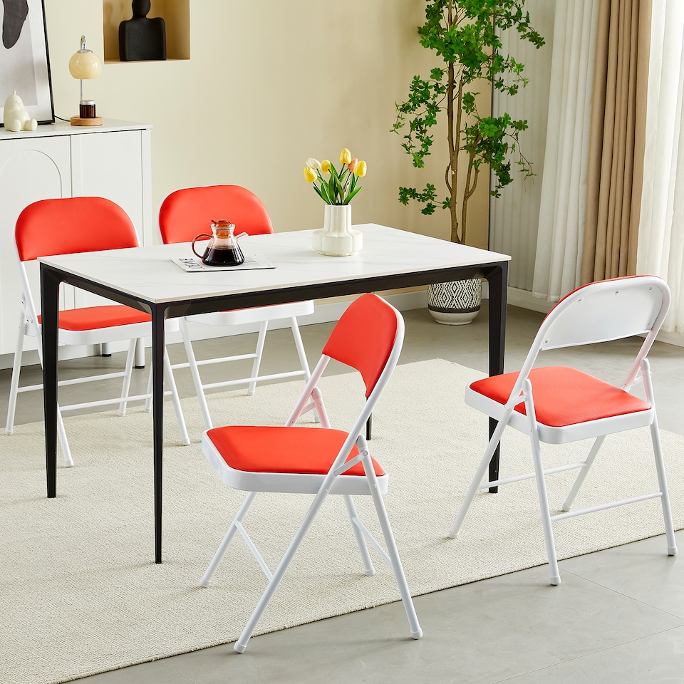 image 1 of Set of 4 Folding Dining Chairs Metal Frame Padded Seats