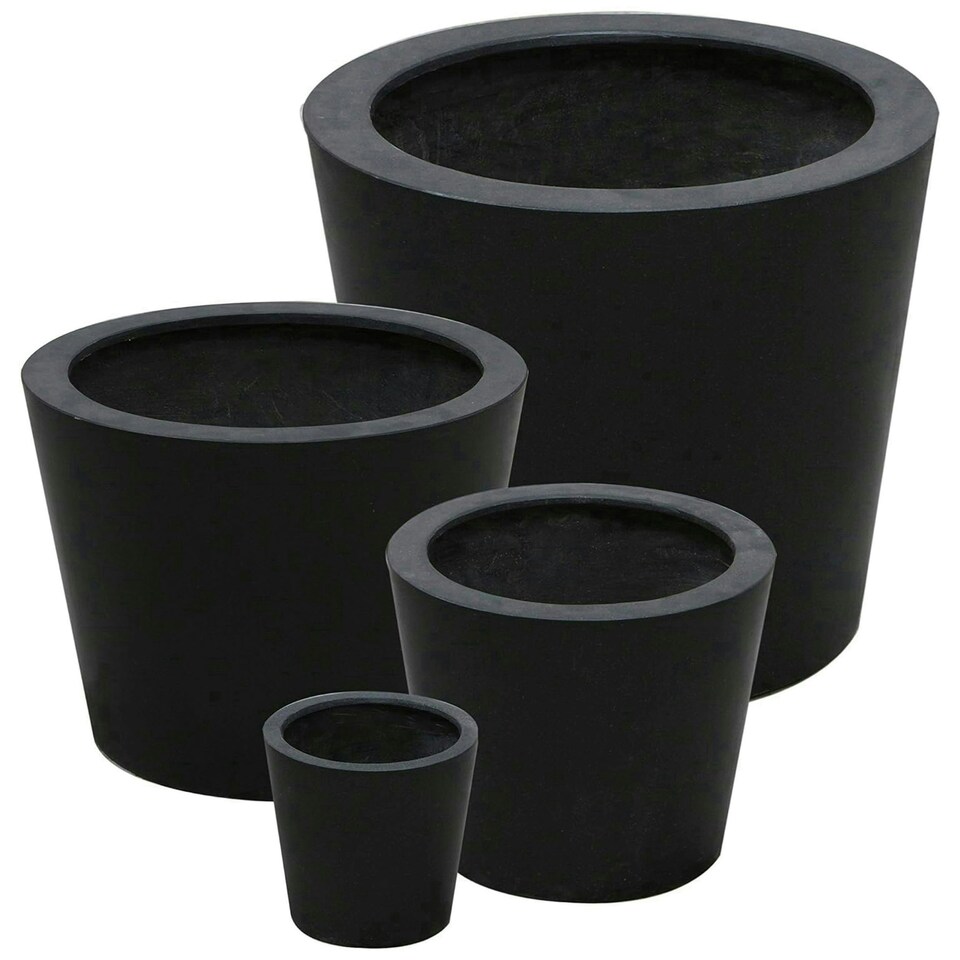image 1 of Primrose Black Polystone Patio Garden Outdoor Round Planter 70cm