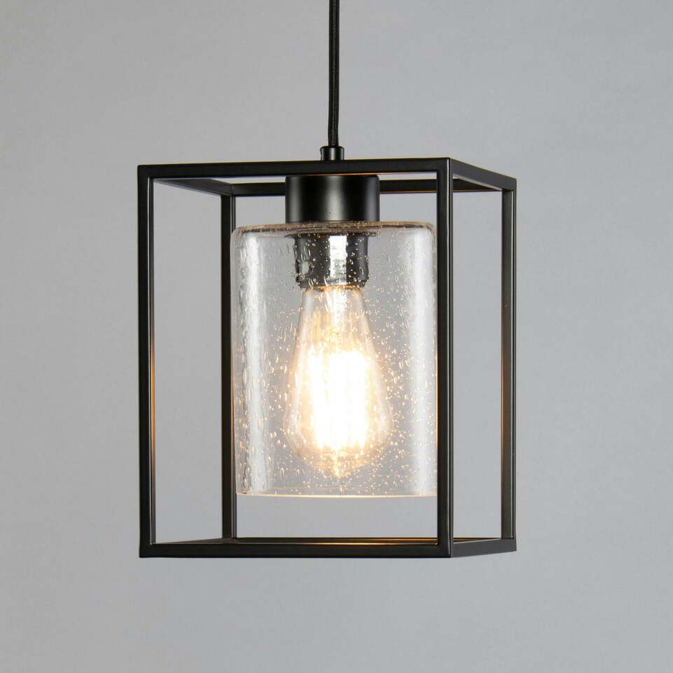 image 1 of BHS Hardy Cage Ceiling Pendant with Bubble Glass Shade | Black | Matte Black | 1