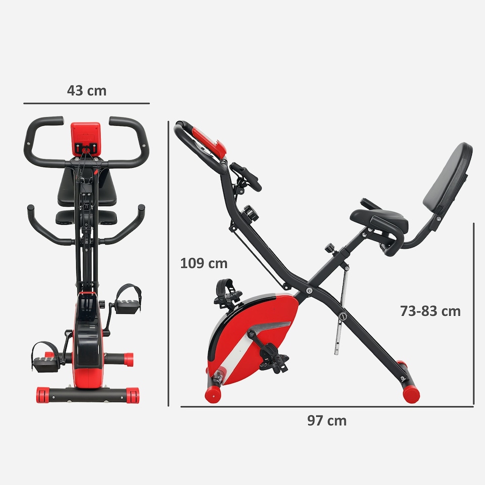 image 1 of SPORTNOW Folding Exercise Bike with Arm Bands and Hand Pulse Sensor, Red