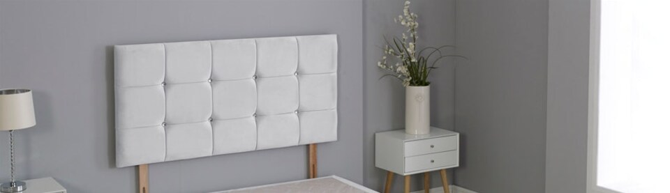 White Plush Velvet Cube Headboard | White | 3FT Single 26"inch Headboard