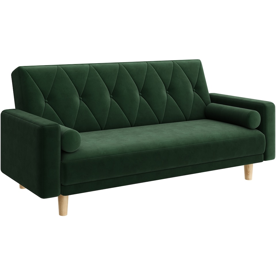image 1 of Yaheetech Velvet Convertible Sofa Bed with 2 Bolster Pillows-Green