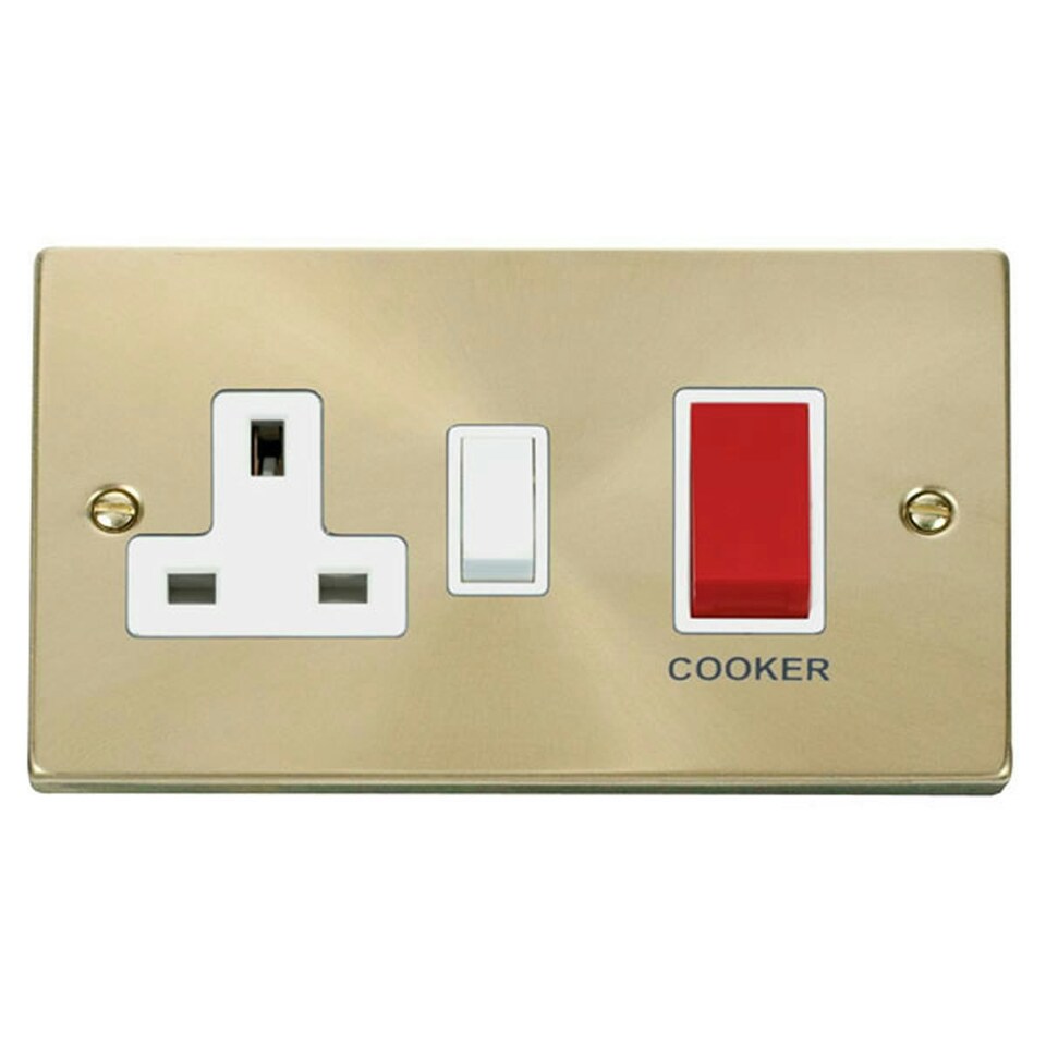 image 1 of SE HOME Satin / Brushed Brass Cooker Control 45A With 13A Switched Plug Socket White | Satin Brass