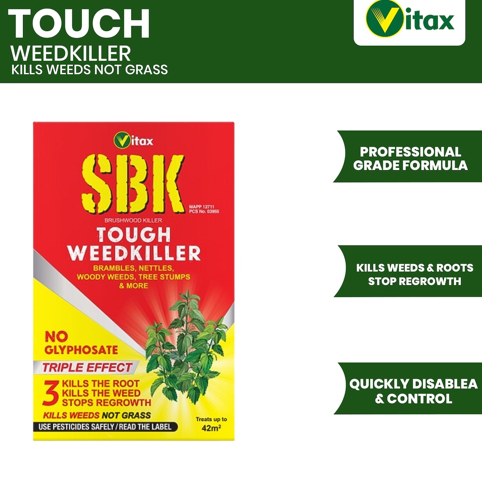 image 1 of Vitax SBK Brushwood Killer 125ml Tough Weedkiller for Brambles Nettles Tree Stumps & Woody Weeds Fast-Acting