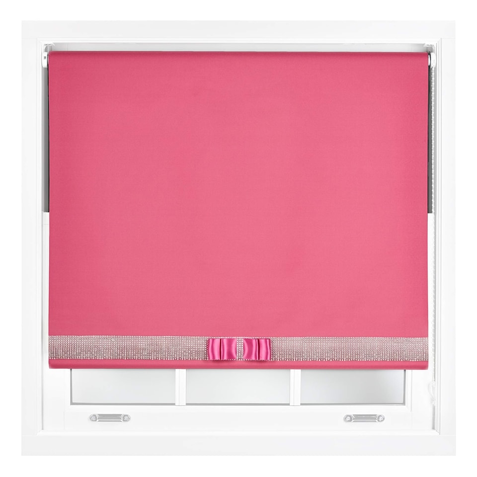 image 1 of FURNISHED Blackout Roller Blinds with Diamante Trim and Bow Cut to Size | Pink | Fuchsia | (W) 60cm x (L) 210cm