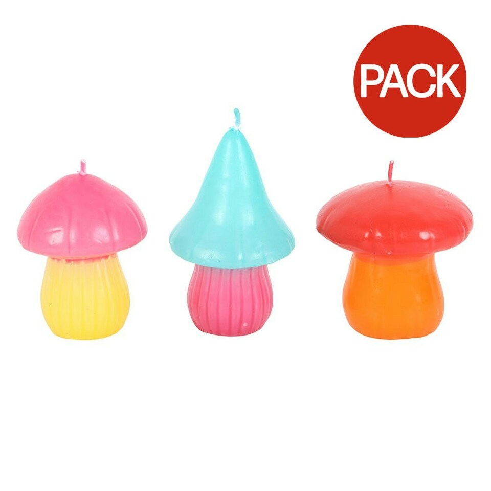 image 1 of Something Different Funky Fungi Mushroom Candles (Pack of 3) - Multicoloured - One Size Multi | One Size