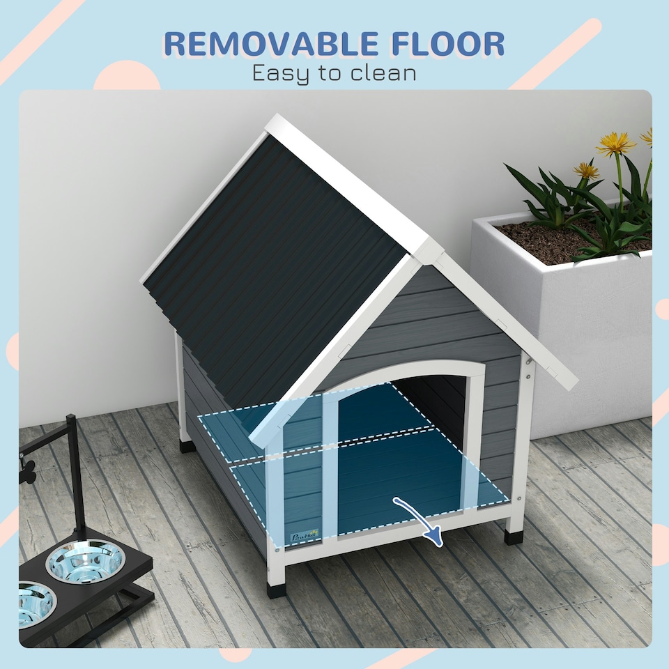 image 1 of PawHut Dog Kennel Outdoor Dog House w/ Removable Floor, for Medium Dogs