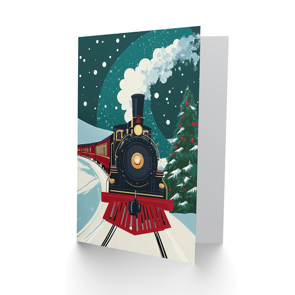image 1 of Polar Express Steam Train Decorated Tree Blank For Him Or Her Art Xmas Festive Christmas Card