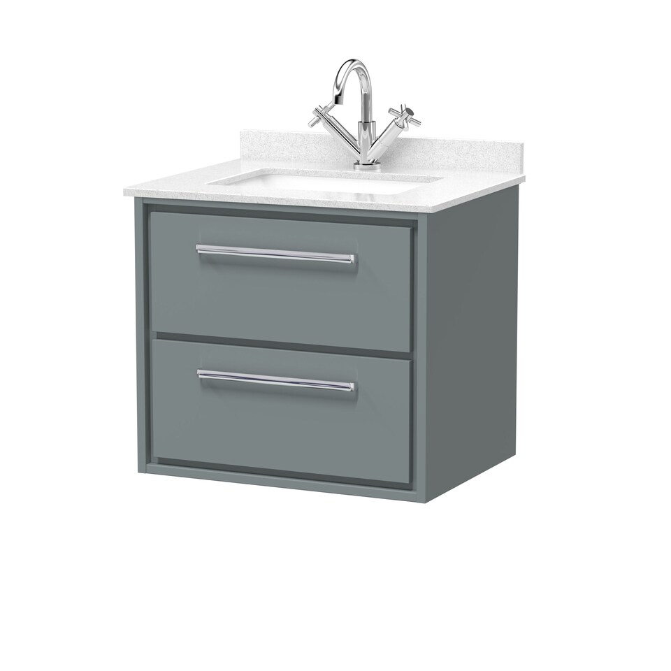 image 1 of Balterley Rectangular Bathroom Wall Hung 2 Drawer Vanity with Marble Worktop Wash Basin | Grey | Monument Grey | 617 x 620 x 470mm