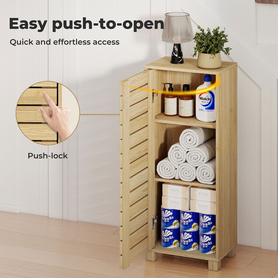 image 1 of Levede Bathroom Storage Cabinet Handleless Wood Floor Shelf Unit Cupboard