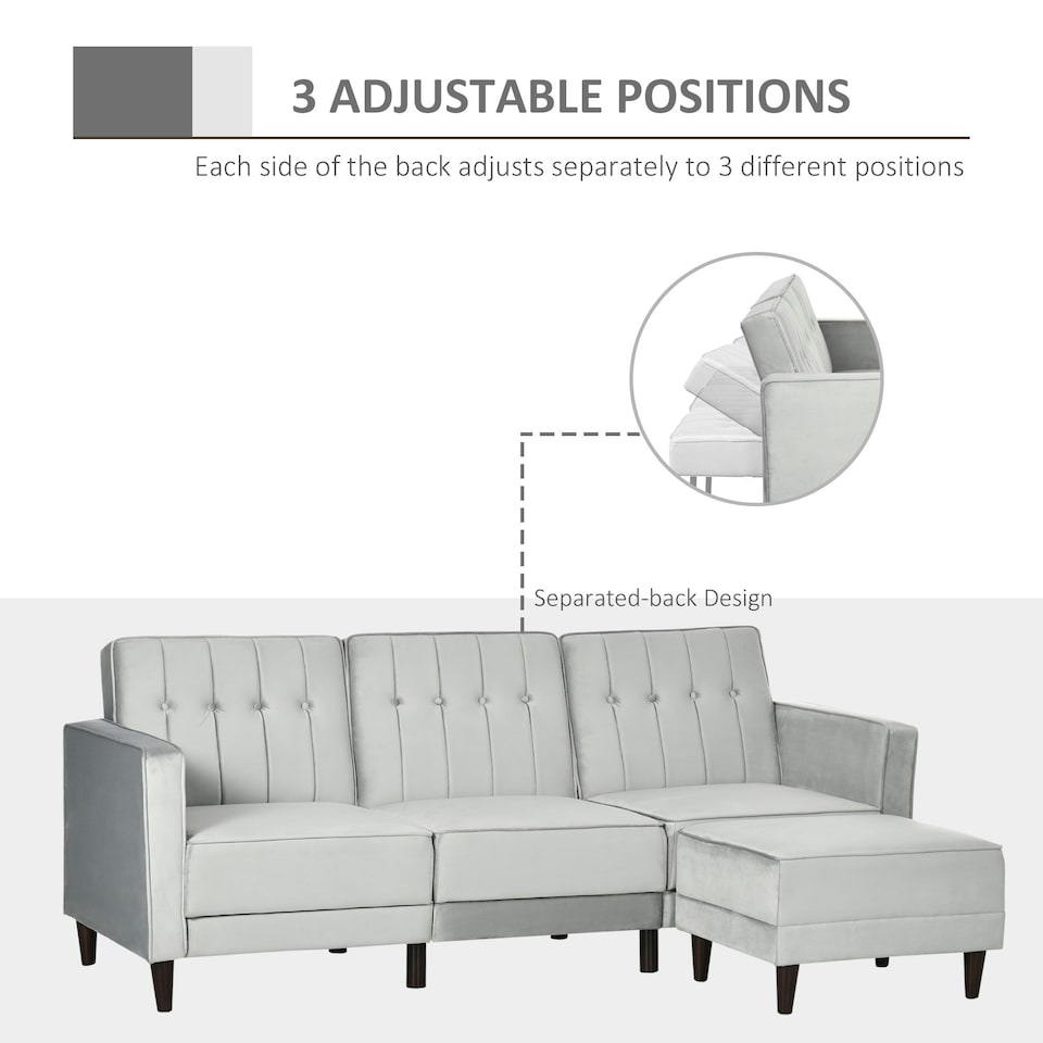 image 1 of HOMCOM Upholstered Sofa Bed Reversible Sectional Sofa Set Velvet-Touch Sleeper