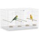image 10 of PawHut Bird Cage with Divider, 4 Wooden Perches, Slide Out Tray, White