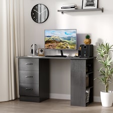 HOMCOM Computer Desk, Writing Table, PC Workstation with 3 Storage Shelves and Drawers, Black Handle, for Home Office, Black