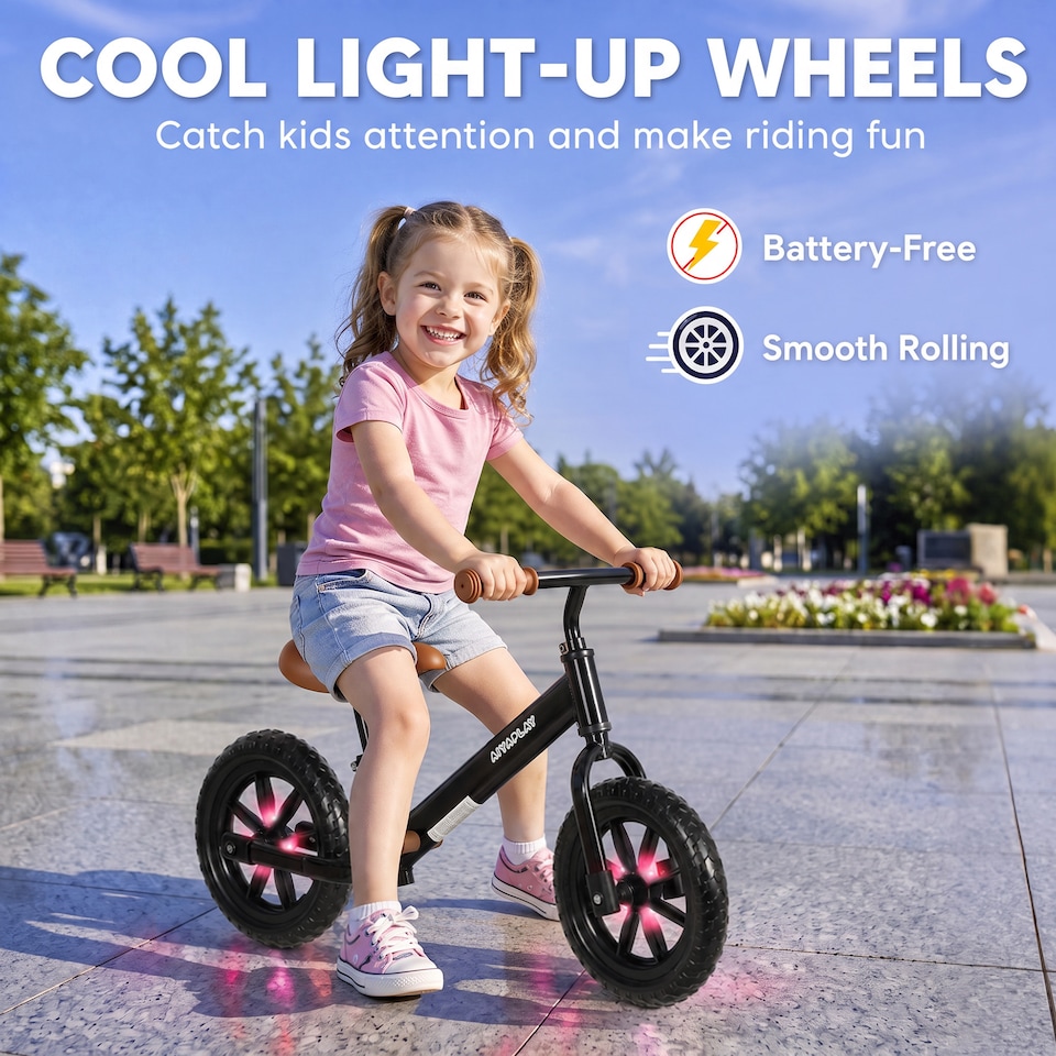 image 1 of AIYAPLAY 11.2" Balance Bike with Lighting Wheels for 2-5 Years, Black