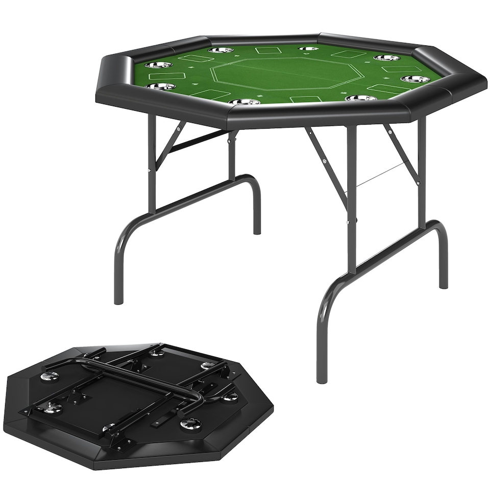image 1 of SPORTNOW 8 Player Foldable Poker Table with Cup Holders, Green