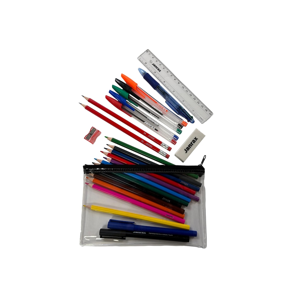 image 1 of Stationery Filled Black Zip 8x5" Pencil Case with Colouring Pencils