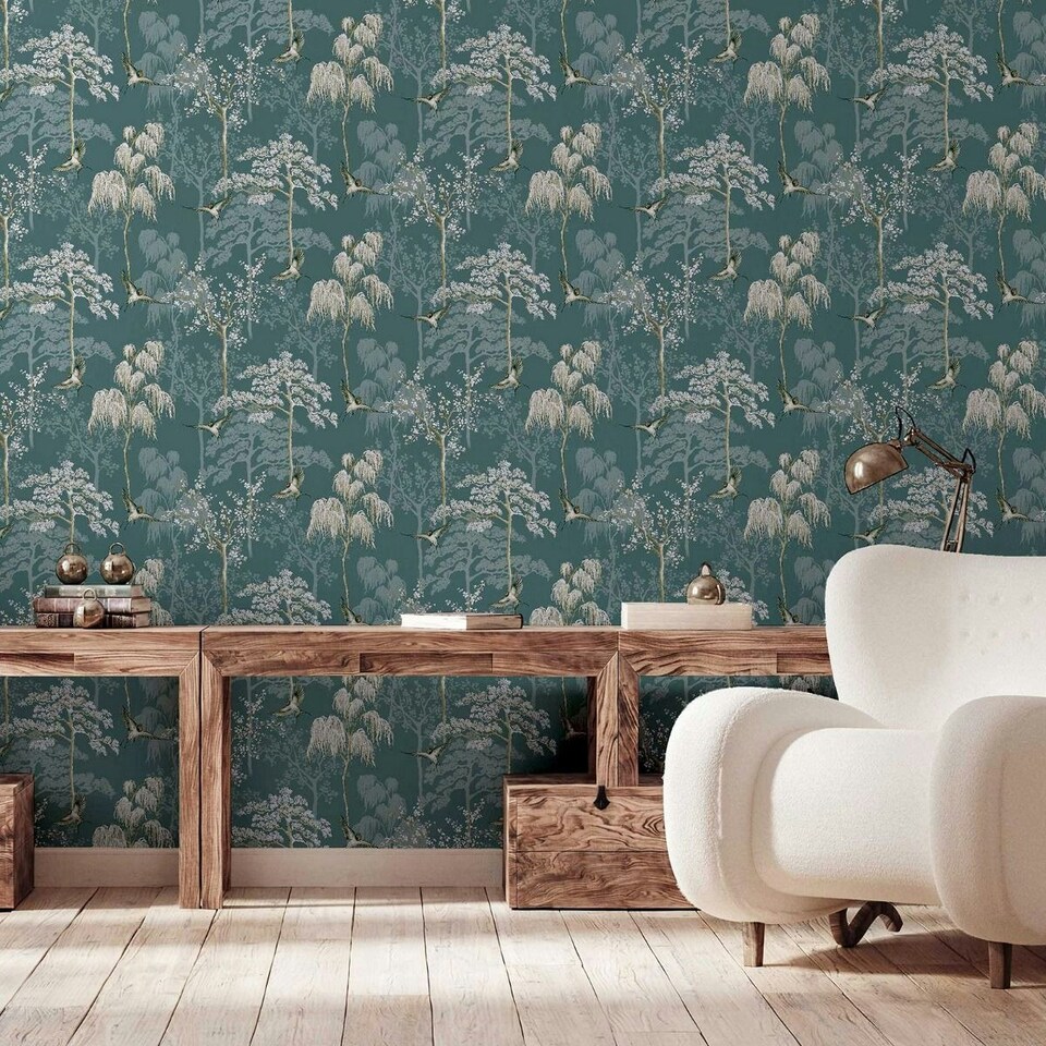 image 1 of World Of Wallpaper Japanese Garden Wallpaper - Teal - 10m x 53cm | Green