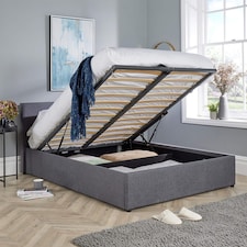 Ottoman End Lift Storage Bed King Hopsack Fabric Bed Frame Gas Lift Furniture