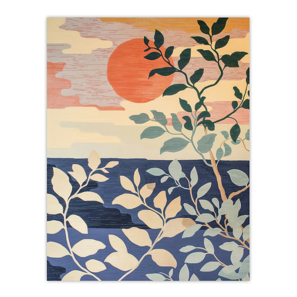 image 1 of Sunset Coastal Trees Zen Calm Warm Living Room Black Framed Wall Art Print A4