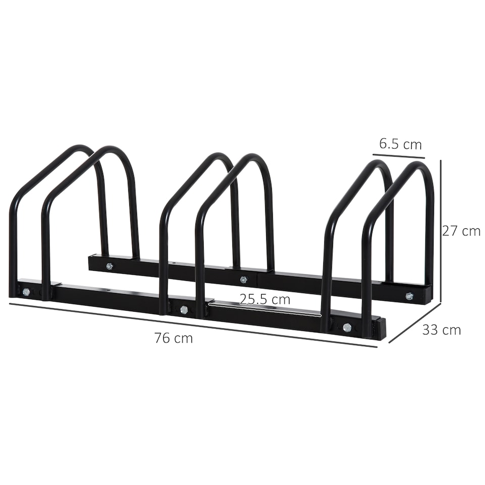 image 1 of HOMCOM Bike Parking Rack Bicycle Locking Storage Stand for 3 Cycling Black | Black | Black