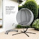 image 6 of Outsunny Hanging Egg Chair Outdoor Indoor Garden Swing Chair with Folding Basket, Thickened Cushion, Cup Holder for Patio, Balcony, Grey | Grey | Grey